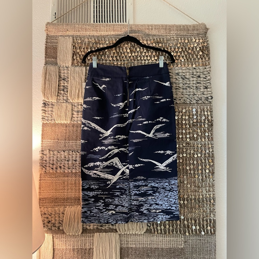 🩵 💙 Anthropologie Maeve Seagull Printed Pencil Skirt Blue NWT sz 4 - Picture 8 of 11